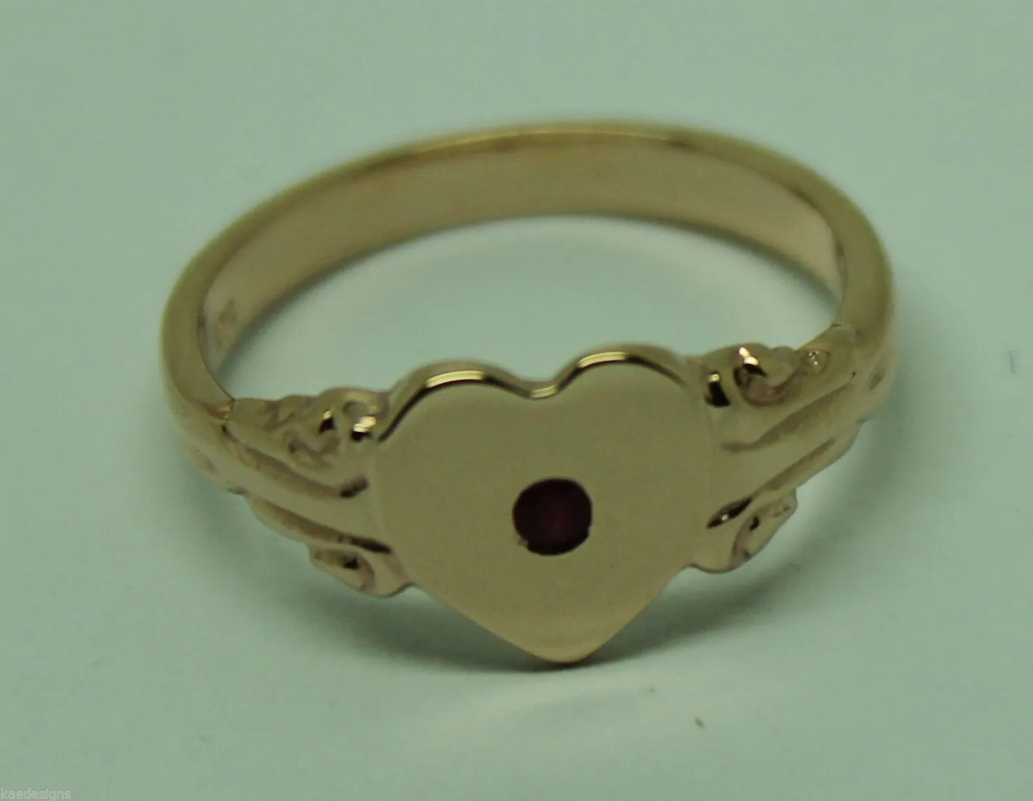 Size J, Genuine Solid 9ct 9Kt Yellow, Rose or White Gold Ruby Stone Heart Signet Ring -July Birthstone