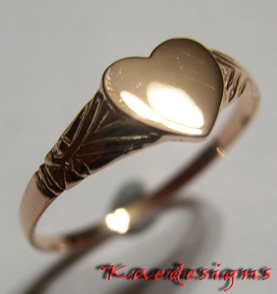 Size M 1/2, New Solid Genuine New 9ct 9kt Rose Gold Heart Signet Ring 200