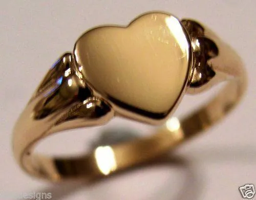 Size N Genuine New Childs Solid 9ct 375 Yellow, Rose & White Gold Heart Signet Ring 324