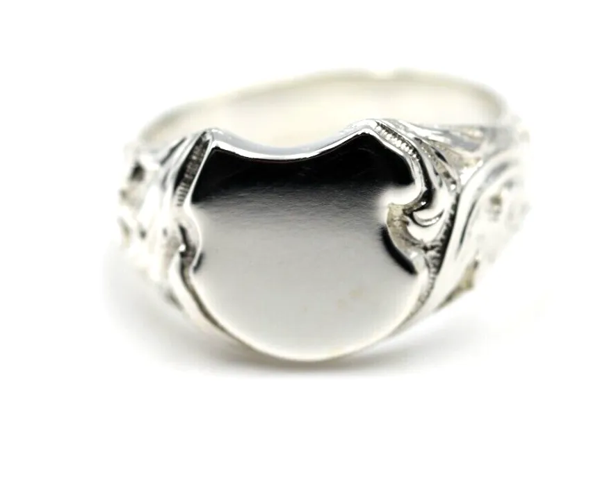 Size T Solid Sterling Silver 925 Shield Engraved Signet Ring