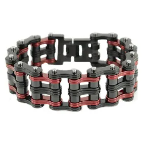 SK1833 Two Tone 1" Wide Black Red Unisex Stainless Steel Motorcycle Chain Bracelet