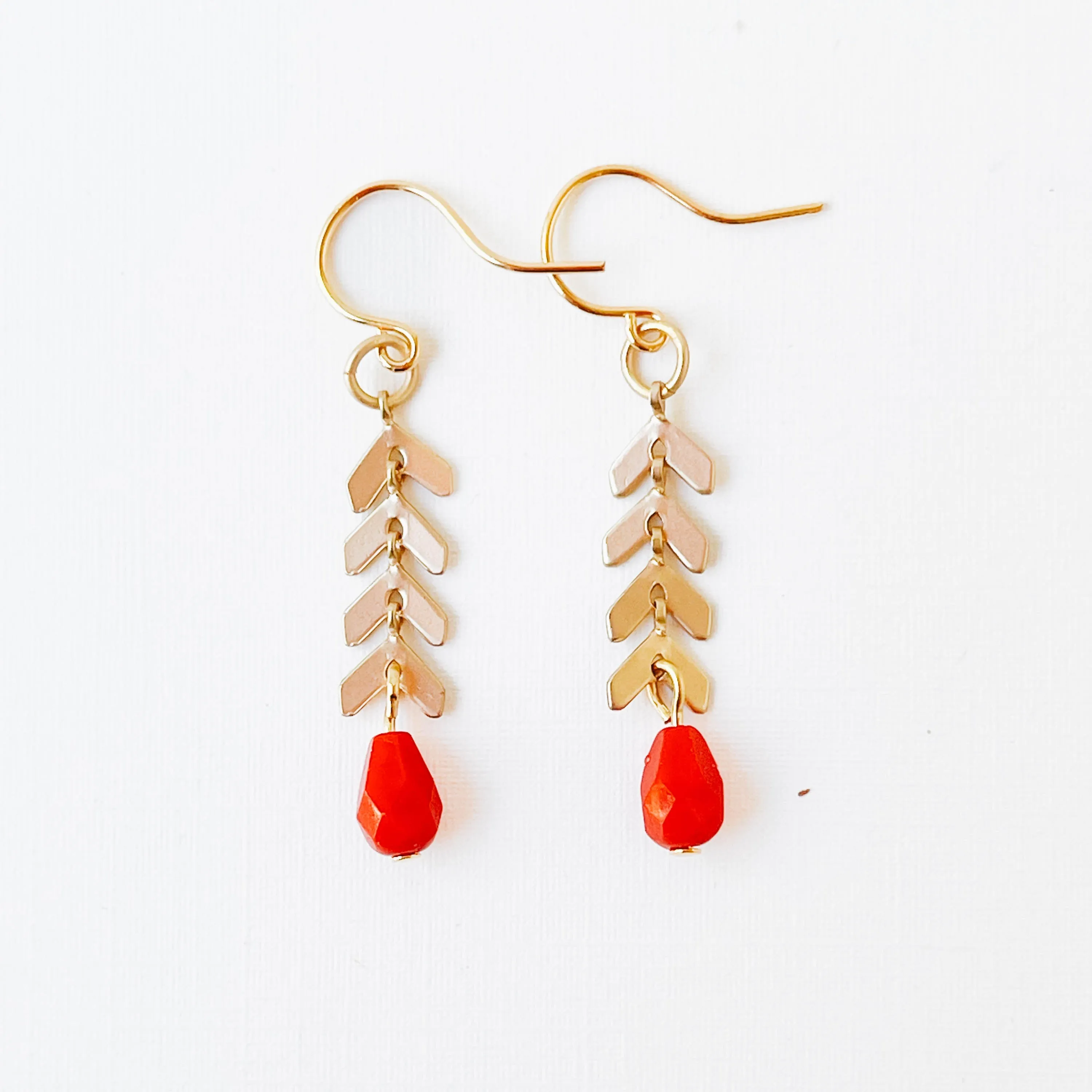 Small Chevron and Red Bead Earrings - WS