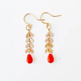 Small Chevron and Red Bead Earrings - WS