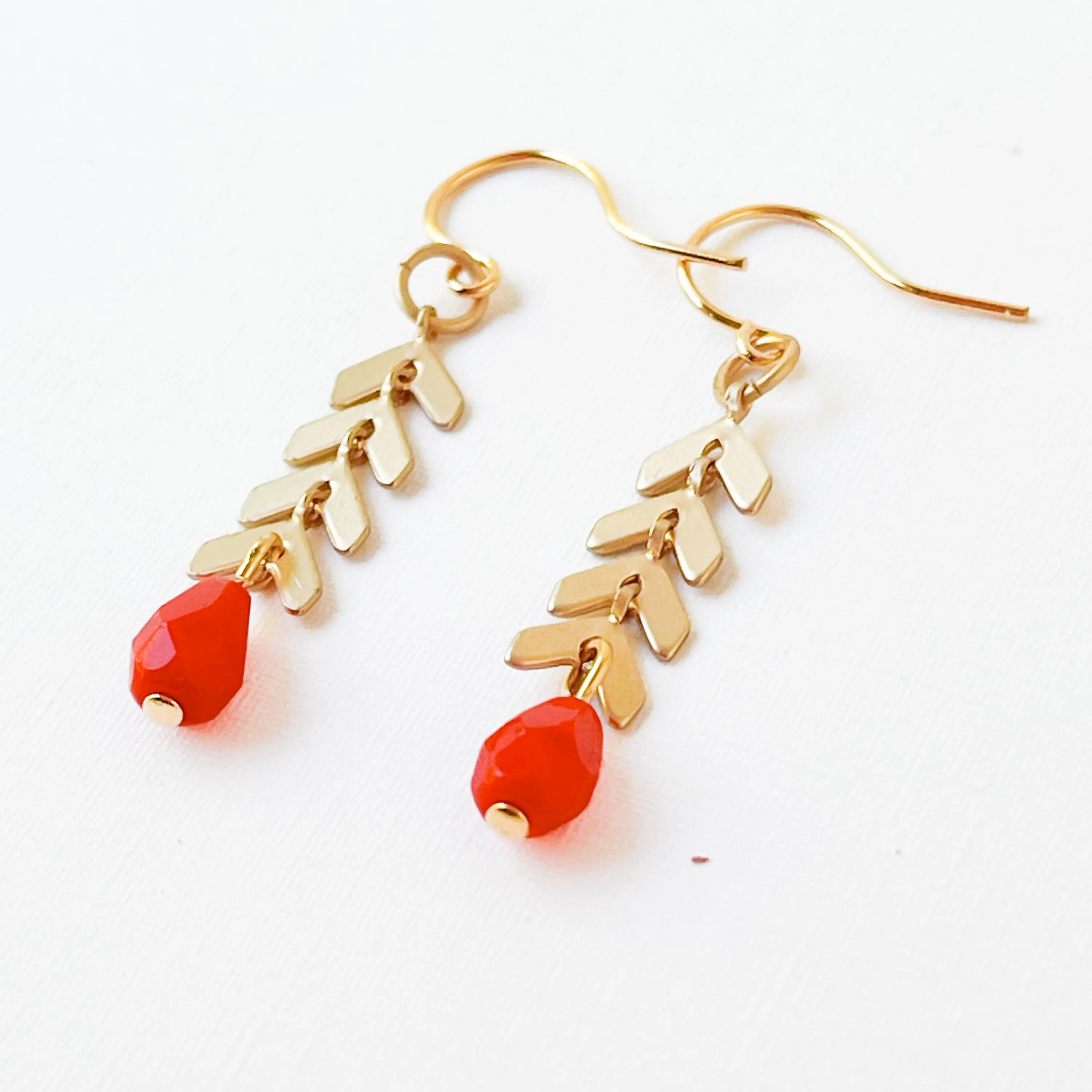 Small Chevron and Red Bead Earrings - WS