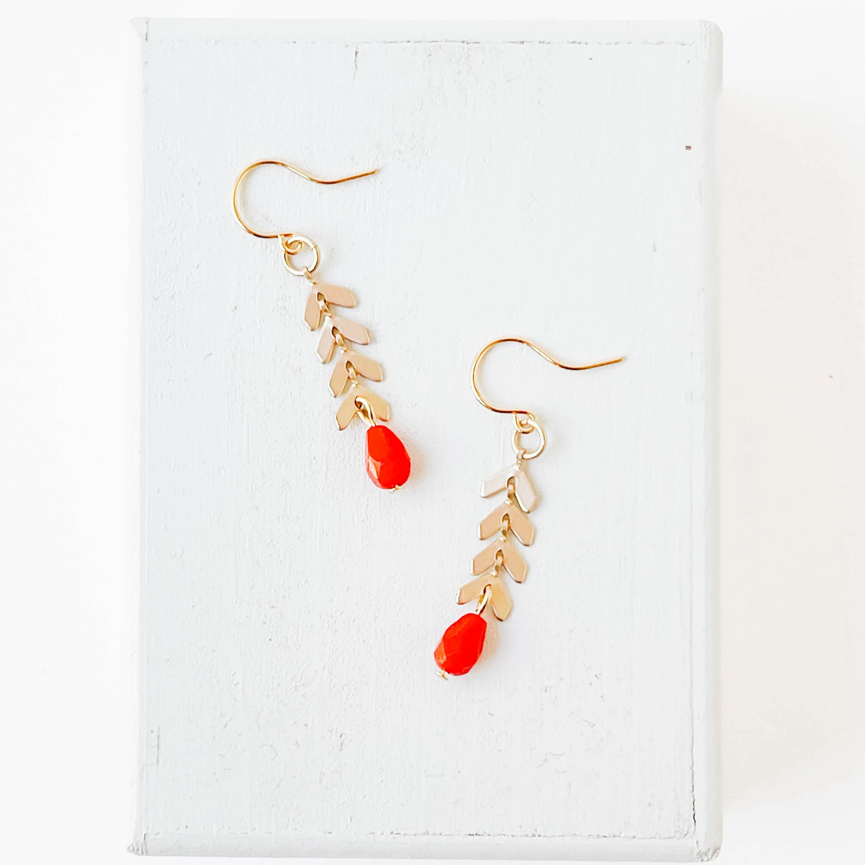 Small Chevron and Red Bead Earrings - WS