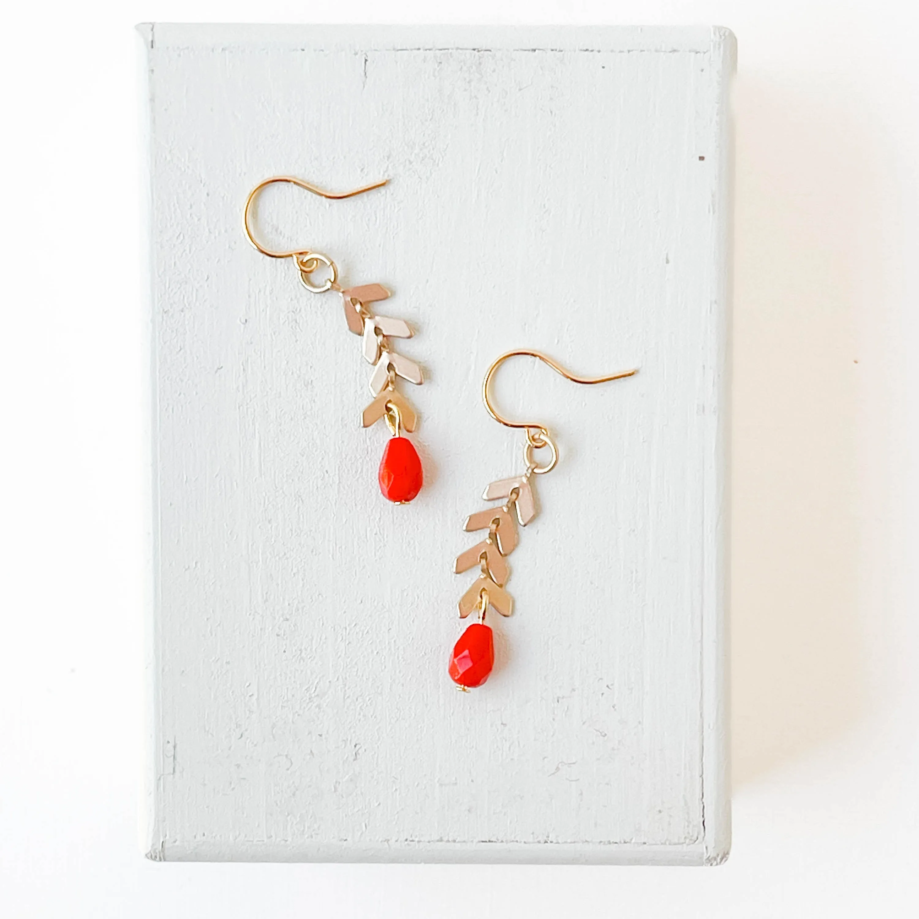 Small Chevron and Red Bead Earrings - WS