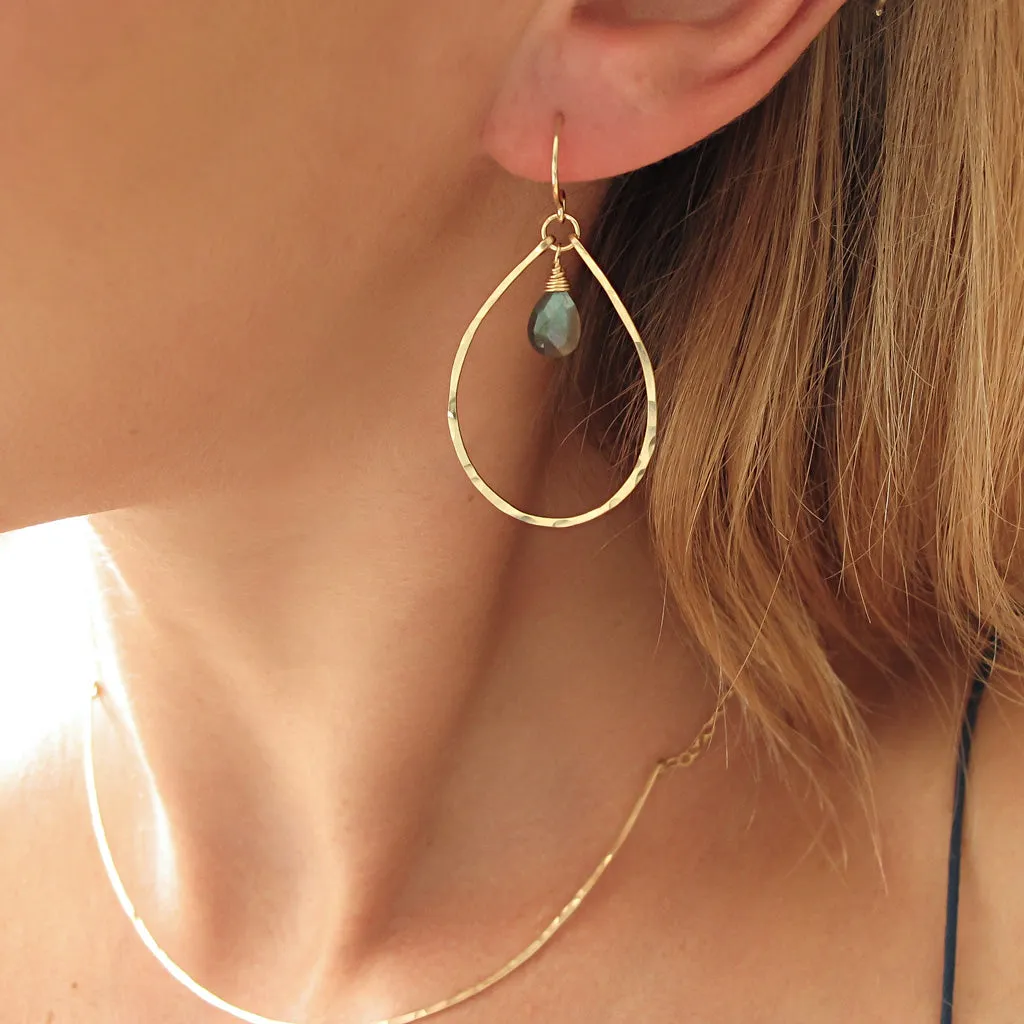 Small Droplette Gemstone Hoop Earrings - Labradorite