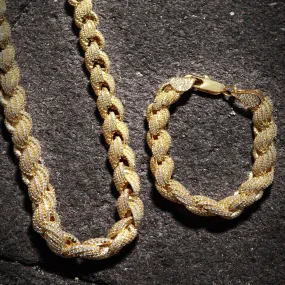 Solid Gold Iced Out Rope Chain & Bracelet ( 10 Mm )