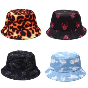 Spring Summer Blue Sky Clouds Flame Bucket Hat for Men Women Outdoor Fashion Hip Hop Fishman Hat Bob Boys Girls Travel Panama