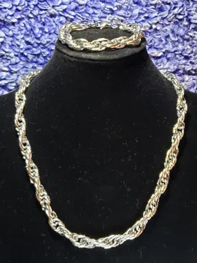 Stainless Steel, Fancy Link Singapore Chain Set. 20" 55g Necklace & Adjustable 8" 20g Bracelet with Lobster Claw Clasps