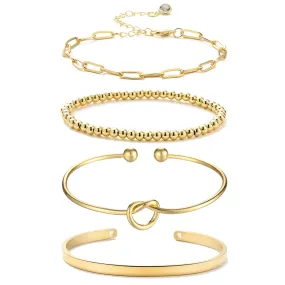 Starain Gold Beaded Bracelets for Women 18K Gold Plated Beaded Ball Stackable Stretch Bracelet Gold Cuff Bangle Set