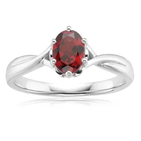 Sterling Silver 7x5mm Oval Cut Garnet Ring