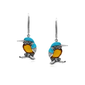 Sterling Silver Amber & Turquoise Small Kingfisher Earrings