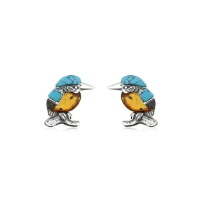 Sterling Silver Amber & Turquoise Small Kingfisher Stud Earrings