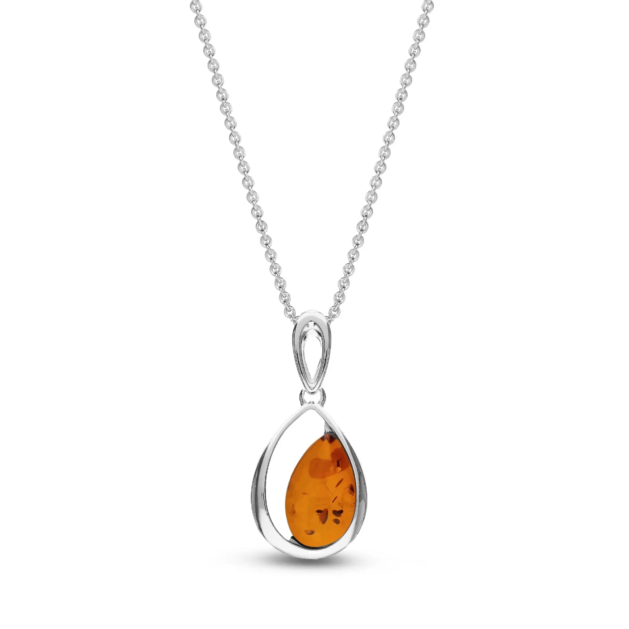 Sterling Silver Amber Designer Offset Teardrop Pendant