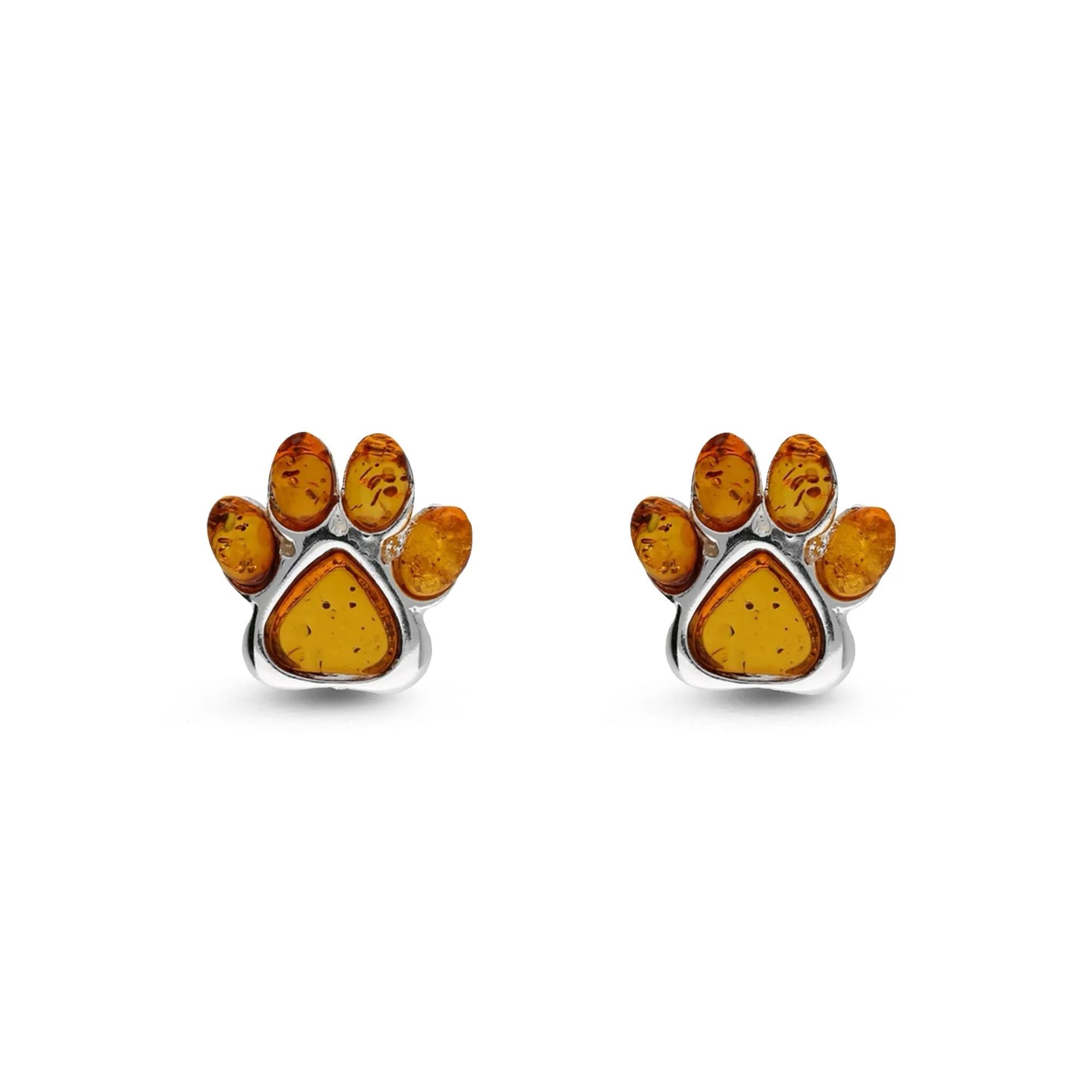 Sterling Silver Amber Paw Print Stud Earrings