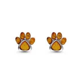 Sterling Silver Amber Paw Print Stud Earrings