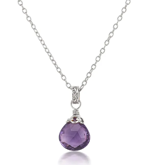 Sterling Silver Amethyst Briolette Drop Necklace