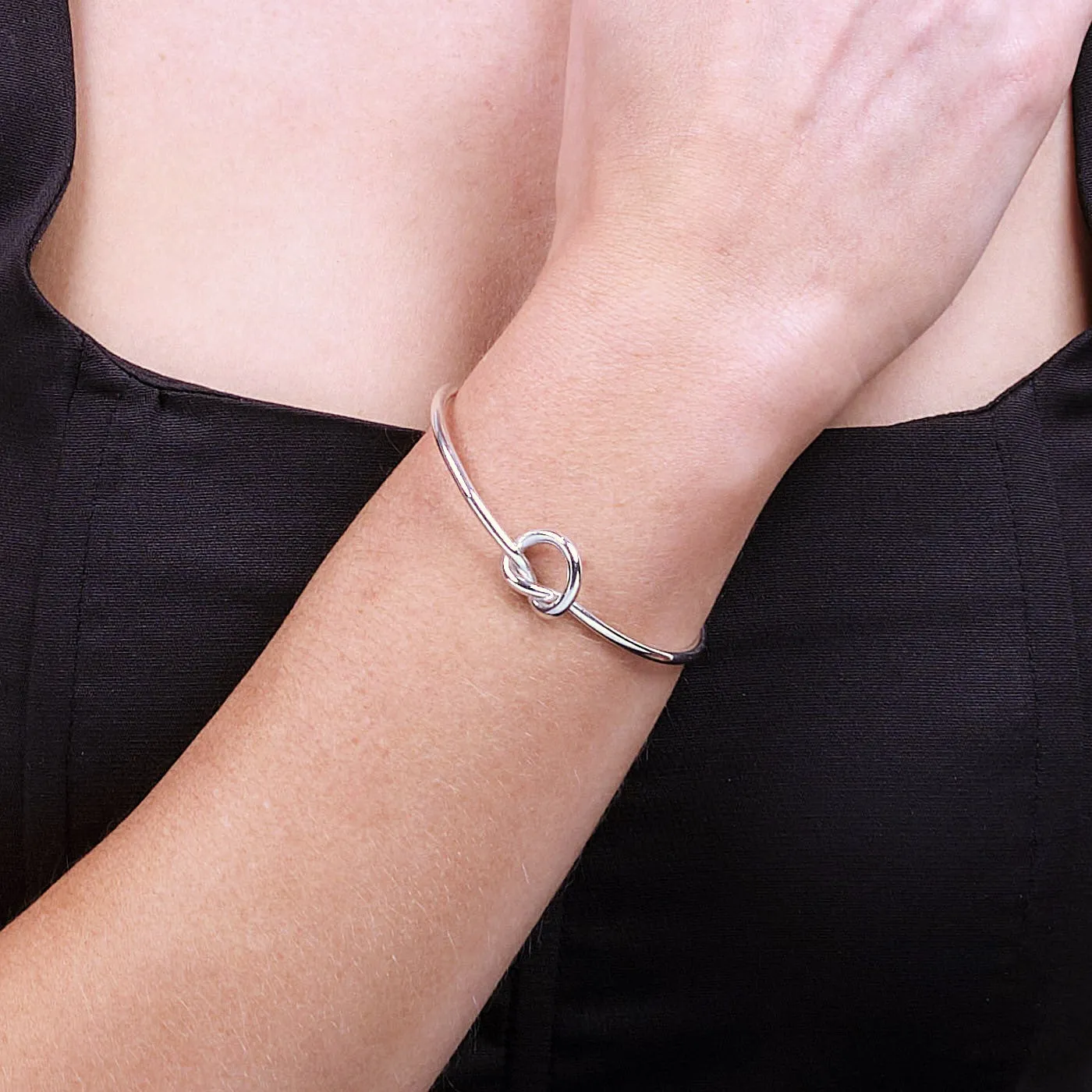 Sterling Silver Bangle with Love Knot Detailing