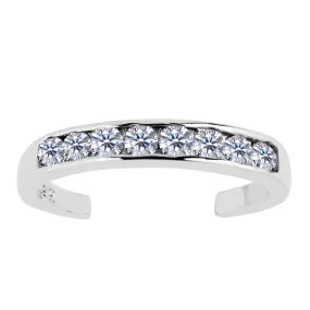 Sterling Silver Channel Set CZ Cuff Style Adjustable Toe Ring