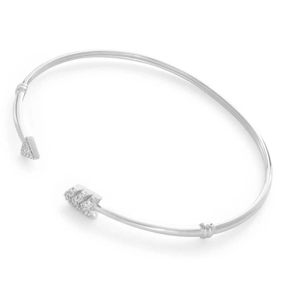 Sterling Silver Cubic Zirconia Curved Arrow Bangle