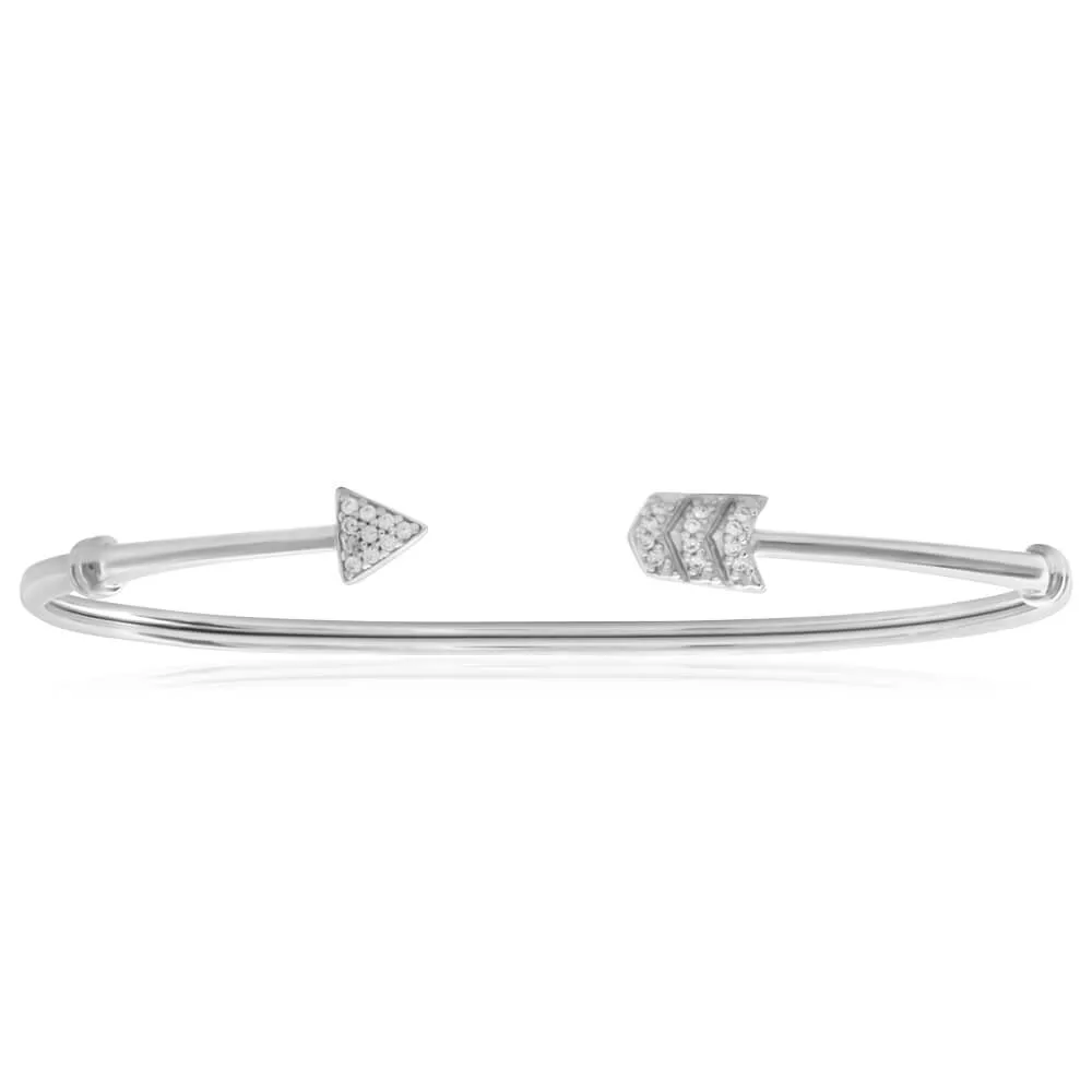 Sterling Silver Cubic Zirconia Curved Arrow Bangle