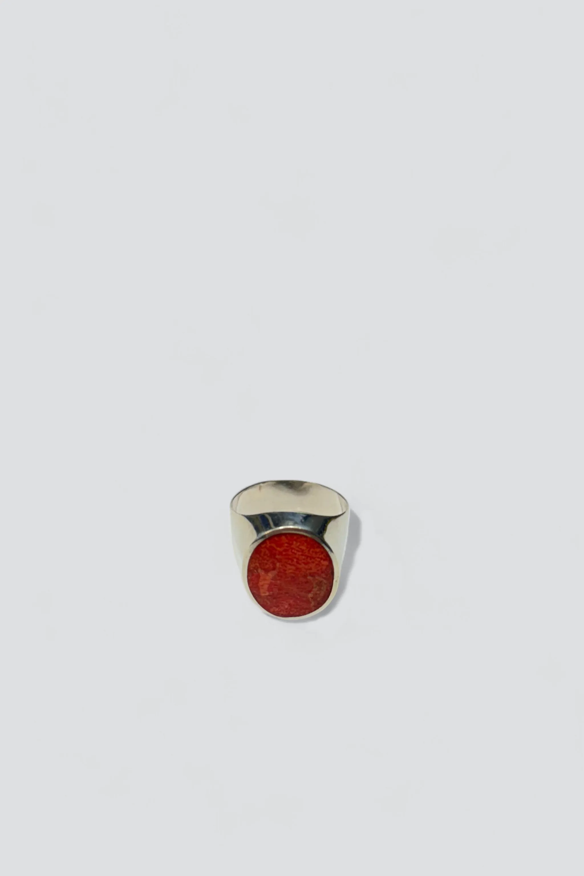 Sterling Silver Oval Coral Signet Ring