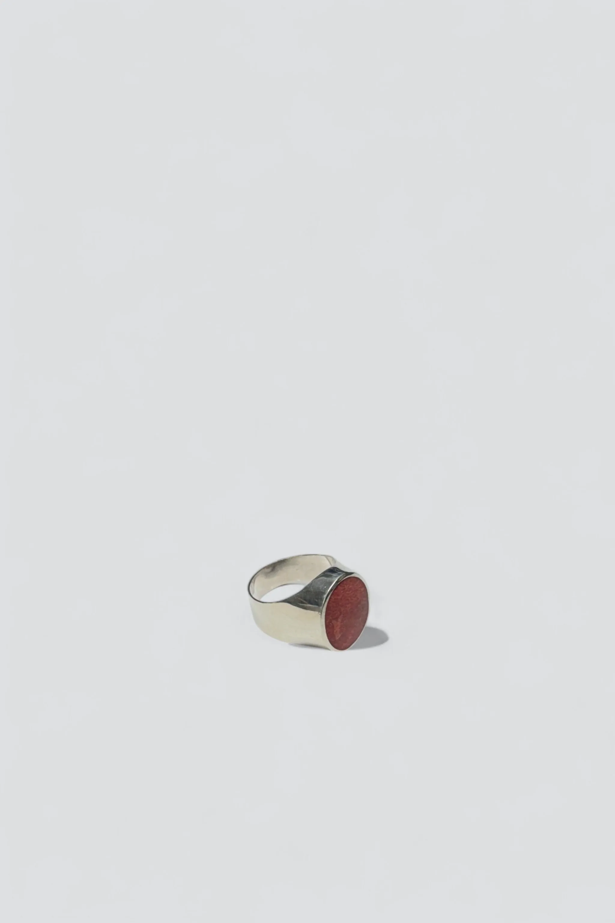 Sterling Silver Oval Coral Signet Ring