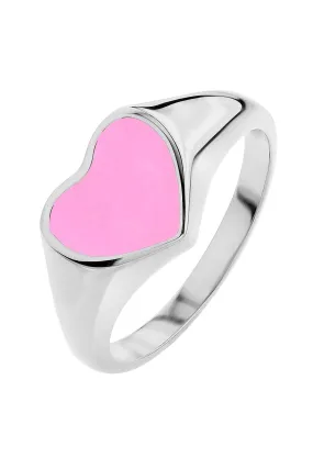 Sterling Silver Pink Enamel Heart Signet Ring