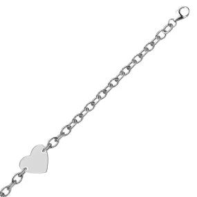 Sterling Silver Rhodium Plated Chain Bracelet a Flat Heart Station