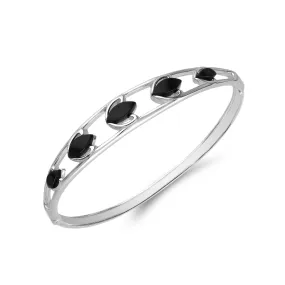 Sterling Silver Whitby Jet Lotus Flower Bangle