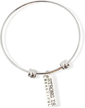 Strong Is Beautiful Inspirational Saying Fancy Charm Bangle