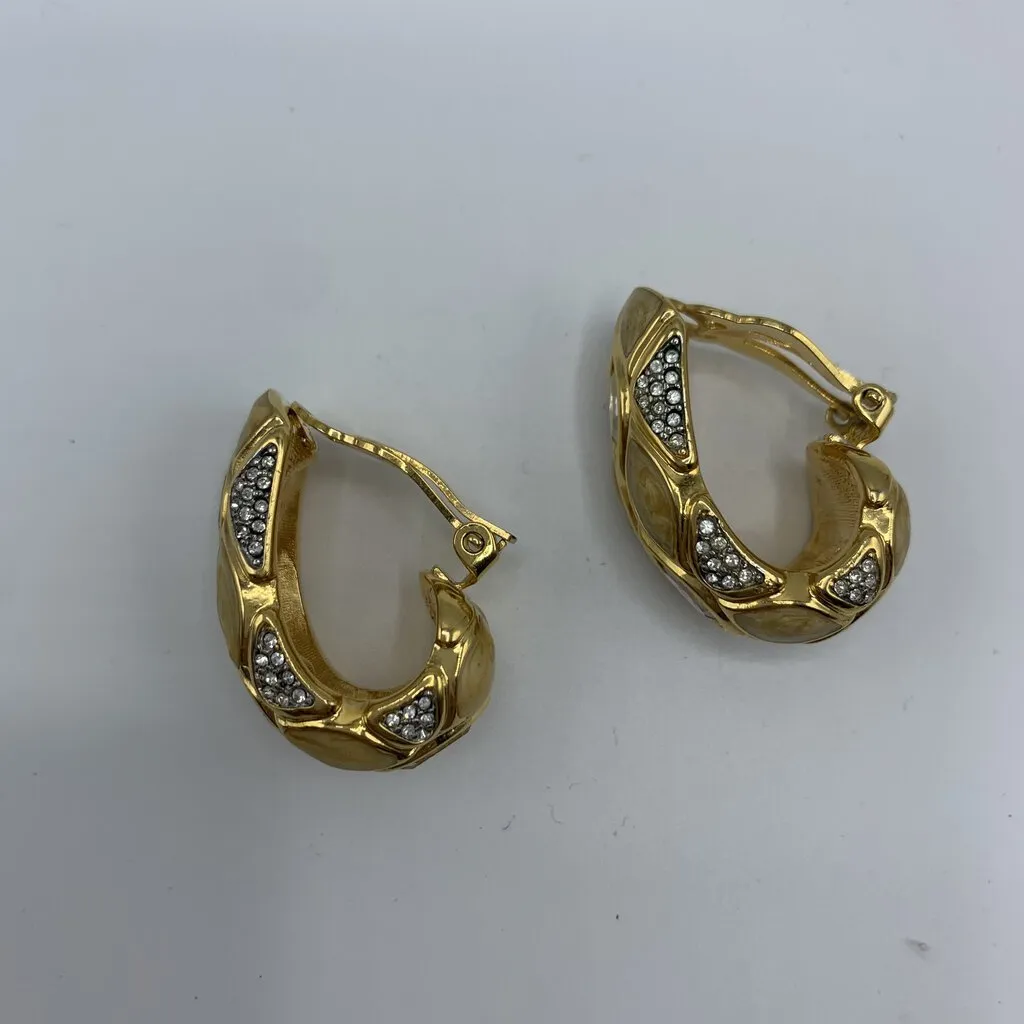 Swarovski Pavé Rhinestone and Enamel Clip-On Earrings /hg