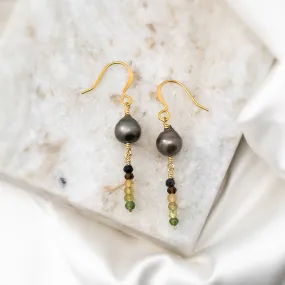 Tahitian Pearl and Tourmaline Earrings