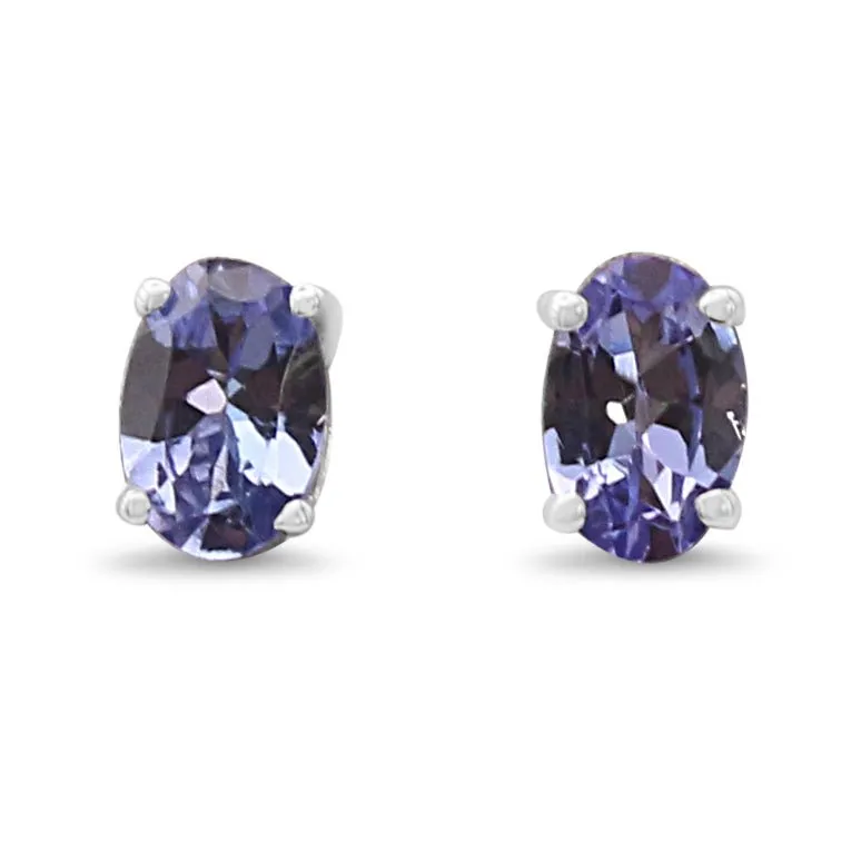 Tanzanite Stud Earrings - 18ct White Gold