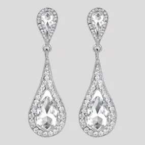 Tear Drop Silver Crystal Stud Earrings