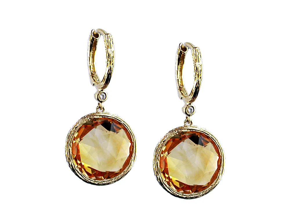 Textured Bezel Citrine Earrings