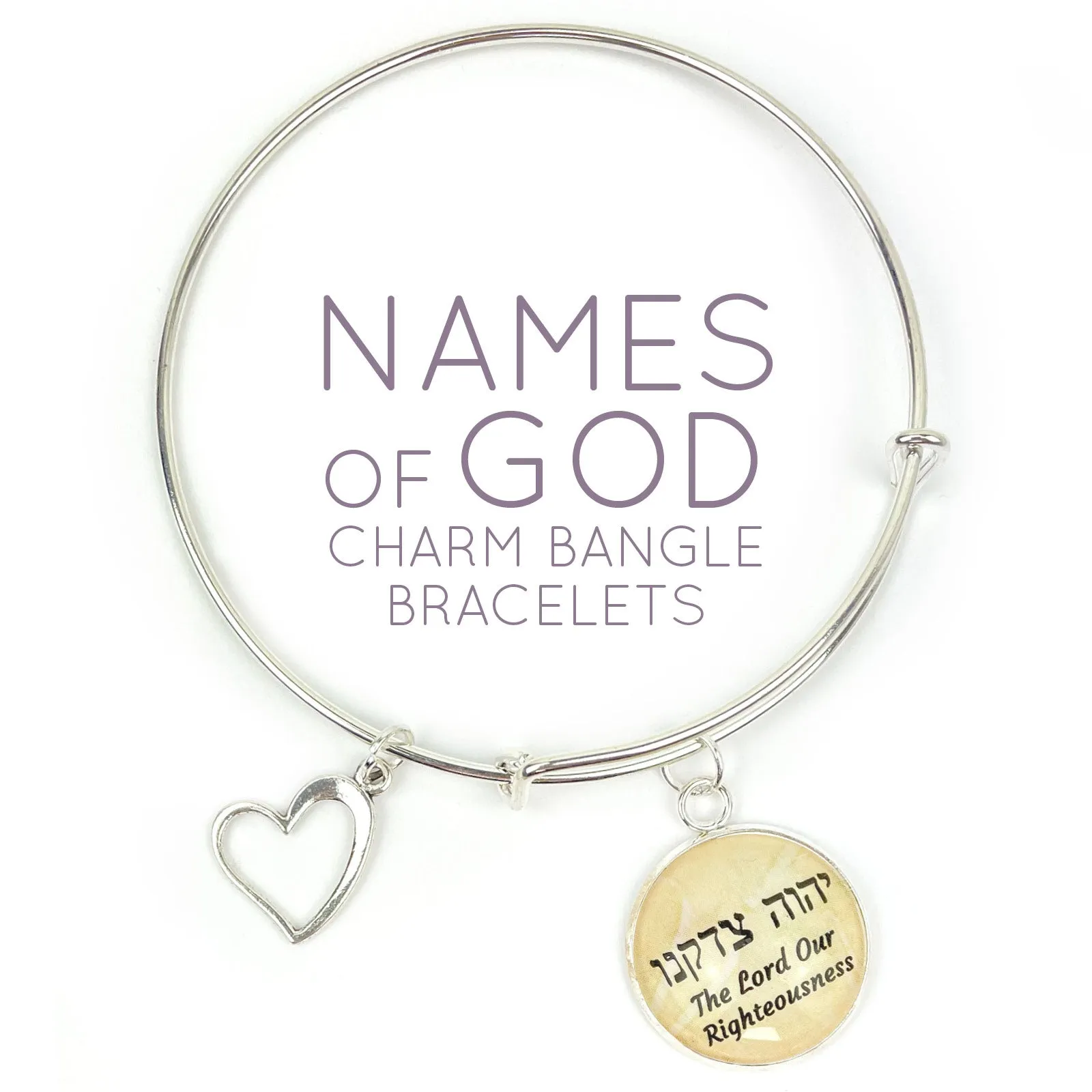 The Lord will Provide – Yahweh Yireh – Hebrew Names of God Charm Bangle Bracelet, Silver