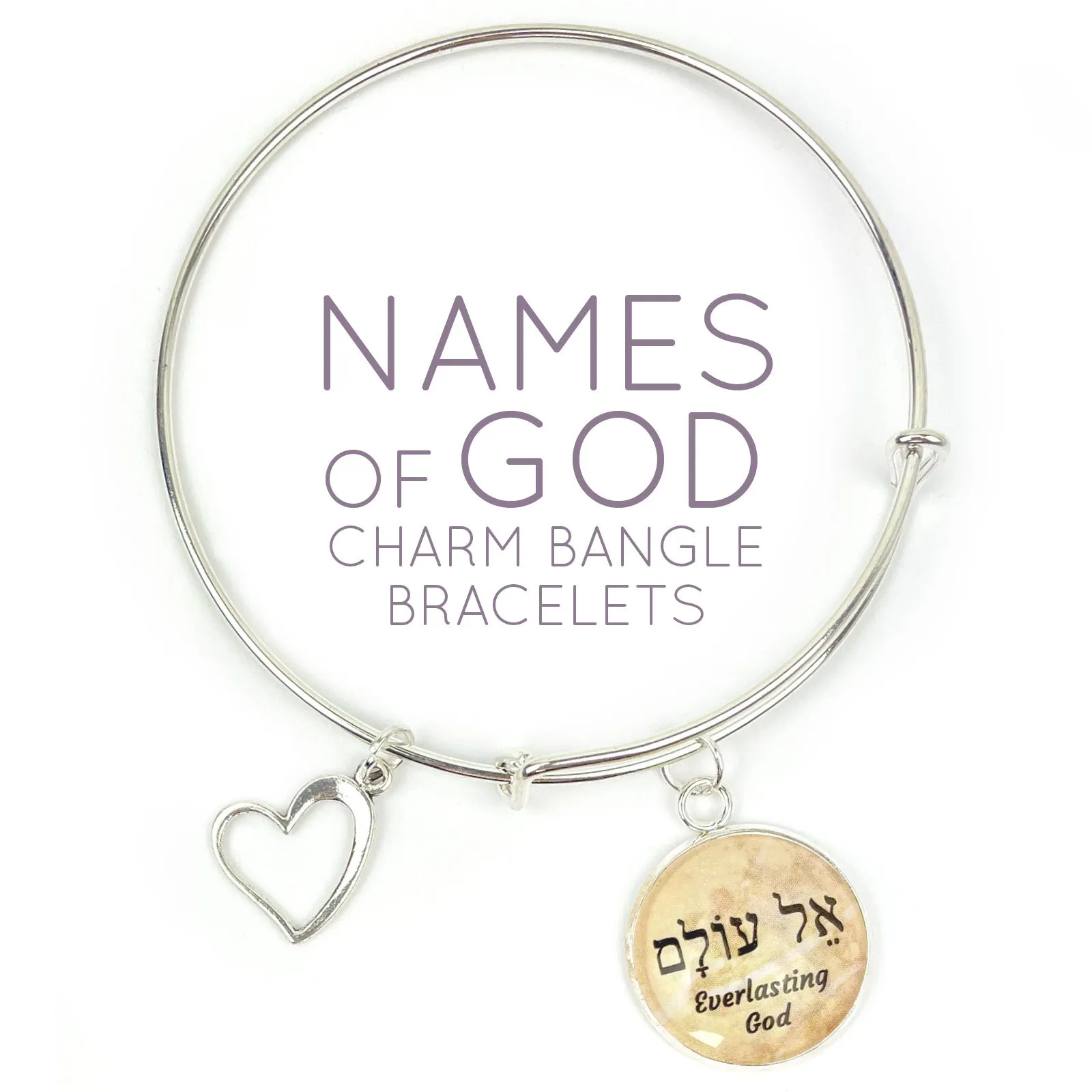 The Lord will Provide – Yahweh Yireh – Hebrew Names of God Charm Bangle Bracelet, Silver