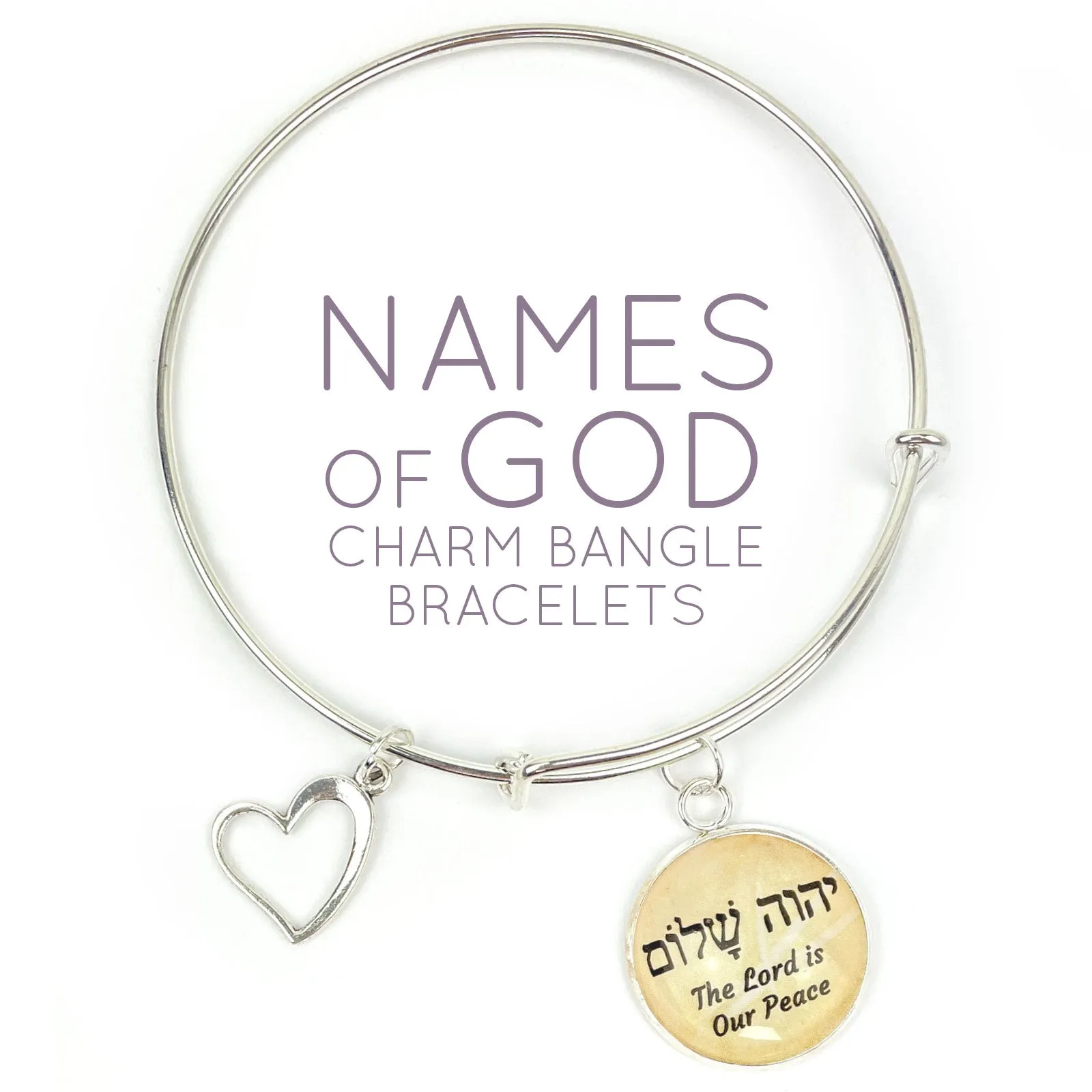 The Lord will Provide – Yahweh Yireh – Hebrew Names of God Charm Bangle Bracelet, Silver