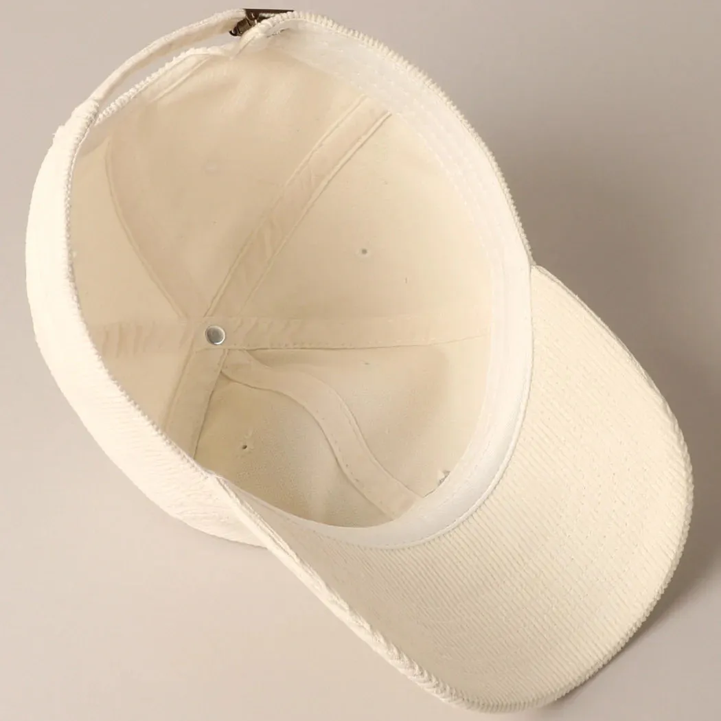 The Mama Embroidered Corduroy Baseball Cap - Off White