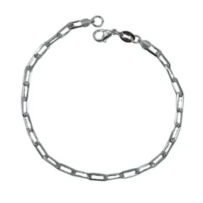 Thin "Paper Clip" Chain Bracelet: Rhodium Fill (BC480)