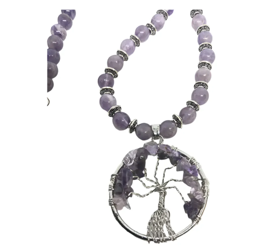 Tree of Life Wire Wrapped Necklace with Dream Amethyst Crystal