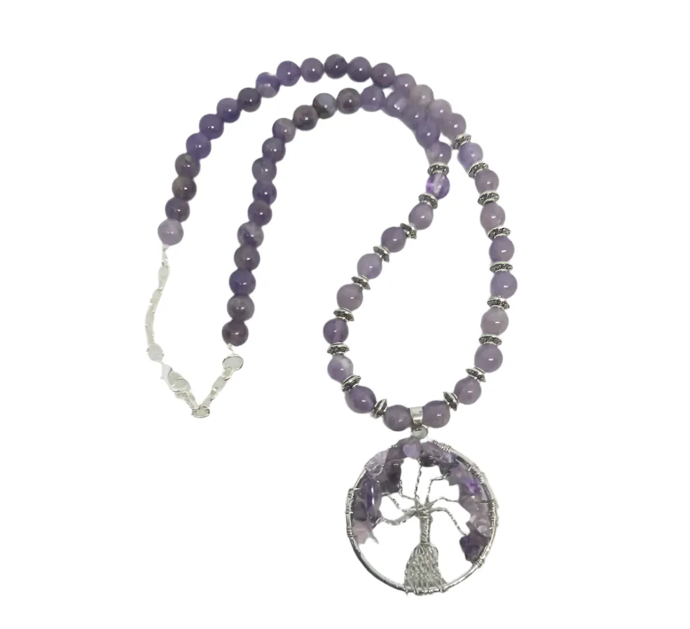 Tree of Life Wire Wrapped Necklace with Dream Amethyst Crystal