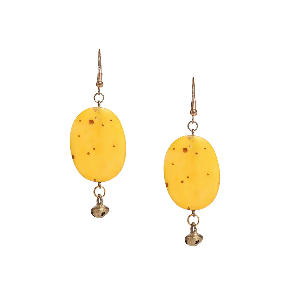 'Tribal Warli Ovates' Bohemian Resin Earrings Hand-painted In Warli Art (Amber Yellow & Red)