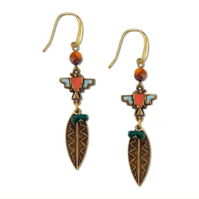 T.R.U. Enamel Thunderbird Tigers Eye And Malachite Chips Gemstone Drop Earrings