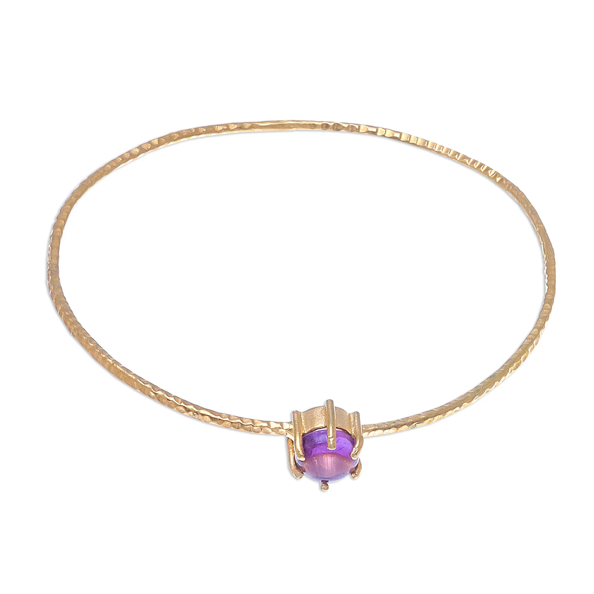 Twilight Star Amethyst and 18K Gold Plated Hammered Brass Bangle Bracelet