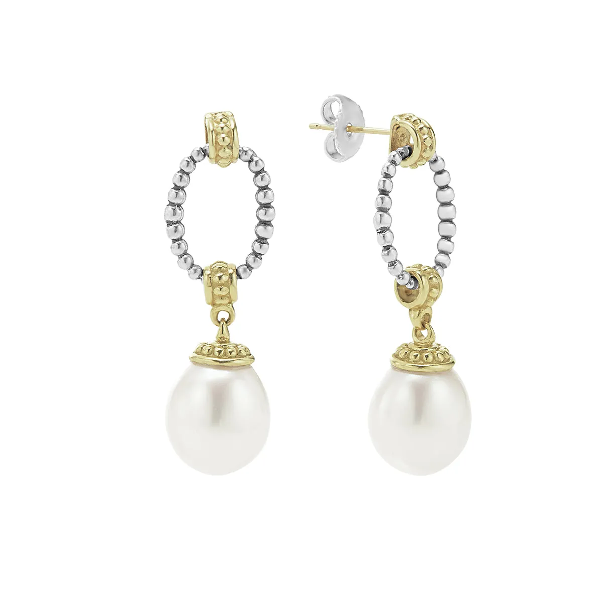 Two Tone Drop Pearl Earrings