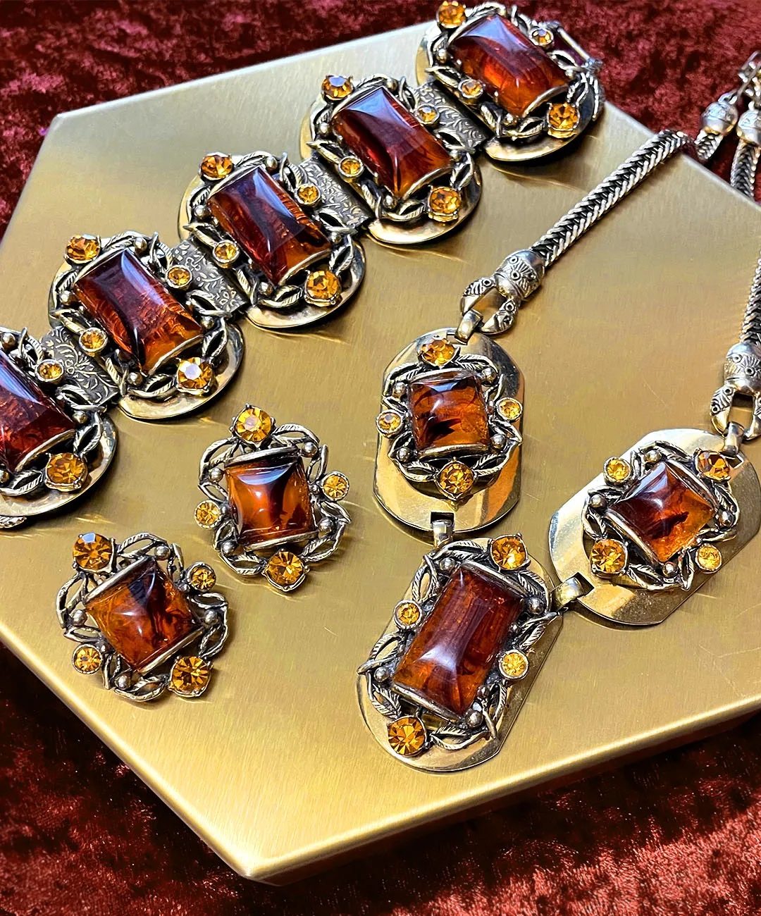 【USA輸入】ヴィンテージ SELRO アンバー トパーズ ビジュー イヤリング/Vintage SELRO Amber Topaz Bijou Clip On Earrings