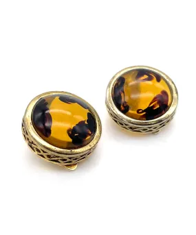 【USA輸入】ヴィンテージ アンバー カボション イヤリング/Vintage Amber Cabochon Clip On Earrings